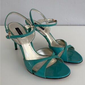 DOLCE & GABBANA Teal Patent Leather Strappy Heels 38 1/2